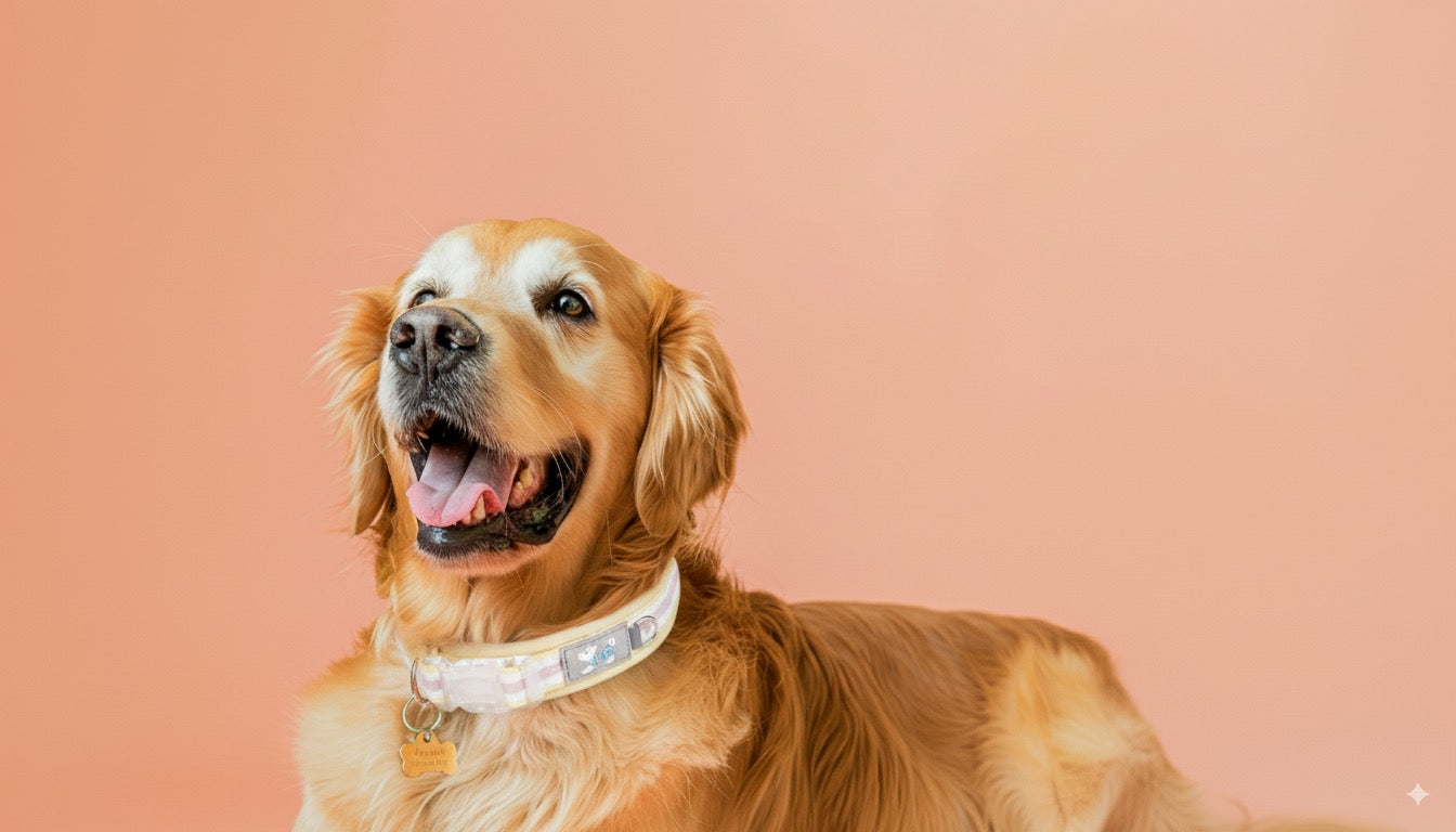 Dog wearing golden adjustable collar