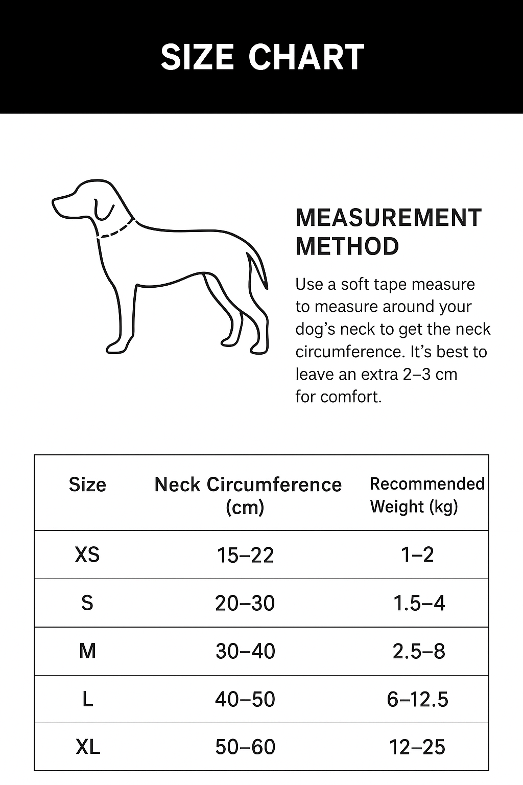 neck cuddle size chart