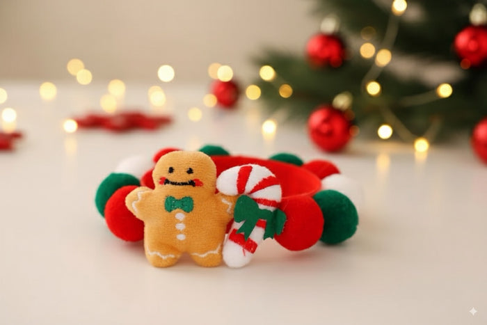 Gingerbread candy cane plush pet accessory